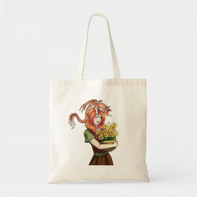Gathering Flowers with a Dragon Tote Bag (Front)