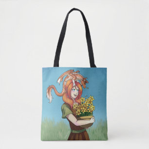 Gathering Flowers with a Dragon Tote Bag