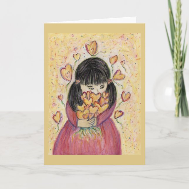 Gathering Love Hearts Art Greeting Note Cards (Front)