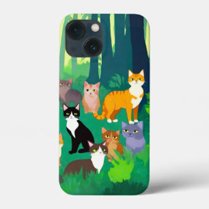 Gathering of Cats in a Shady Forest Glade iPhone 13 Mini Case
