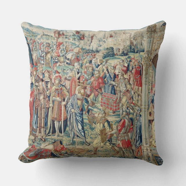Gathering the Booty, Tapestry of David and Bathshe Throw Pillow (Front)