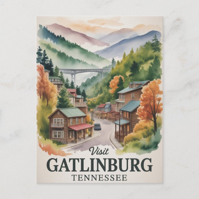 Gatlinburg  Great Smoking Mountains Watercolor Postcard (Front)