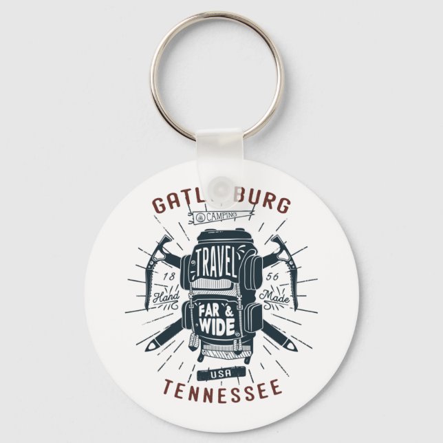 Gatlinburg Tennessee Backpack Gear Retro Travel Keychain (Front)