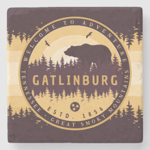 Gatlinburg Tennessee Bear Pine Trees Nature Stone Coaster