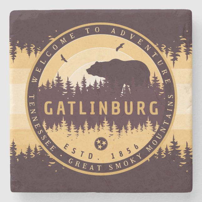 Gatlinburg Tennessee Bear Pine Trees Nature Stone Coaster (Front)