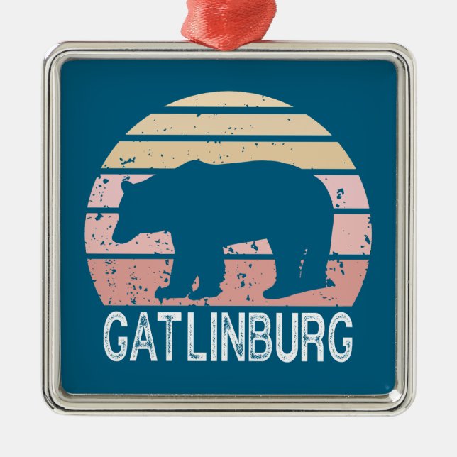 Gatlinburg Tennessee Retro Bear Metal Ornament (Front)
