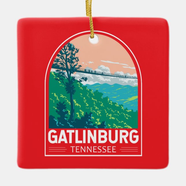 Gatlinburg Tennessee Travel Art Emblem Ceramic Ornament (Front)