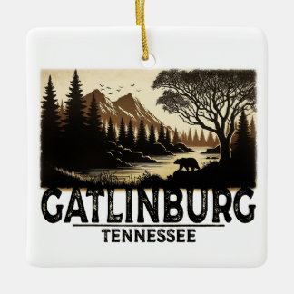 Gatlinburg Tennessee Vintage Smoky Mountains Ceramic Ornament