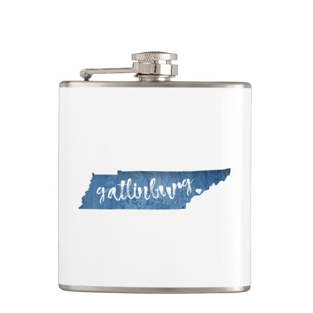 Gatlinburg Tennessee Wood Grain Hip Flask (Front)