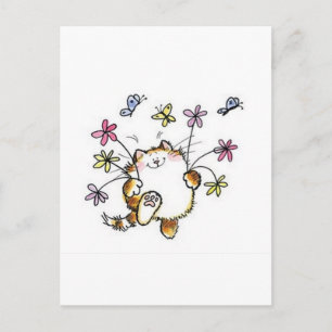 Gato com flores postcard