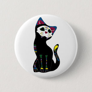 'Gato Muerto' Dia De Los Muertos Cat 2 Inch Round Button
