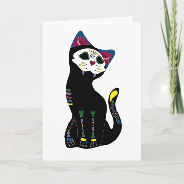 'Gato Muerto' Dia De Los Muertos Cat Card (Front)