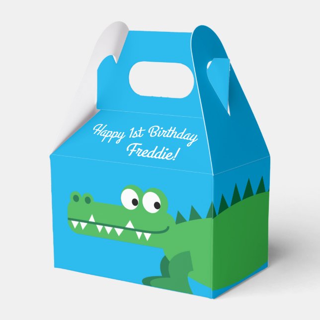 Gator Alligator Crocodile Kids 1st Birthday Party Favor Box (Back Side)