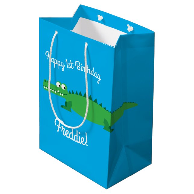 Gator Alligator Crocodile Kids 1st Birthday Party Medium Gift Bag (Back Angled)