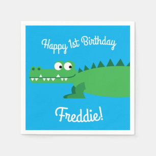 Gator Alligator Crocodile Kids 1st Birthday Party Napkin