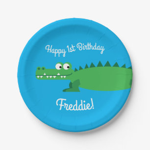 Gator Alligator Crocodile Kids 1st Birthday Party Paper Plate