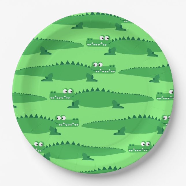 Gator Alligator Crocodile Kids 1st Birthday Party Paper Plate (Front)