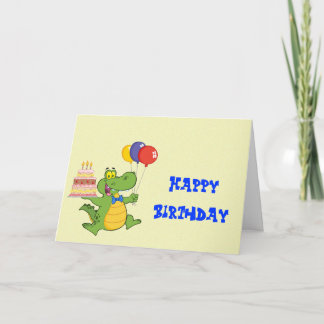 Gator with Balloons and Cake Kids Birthday Cards