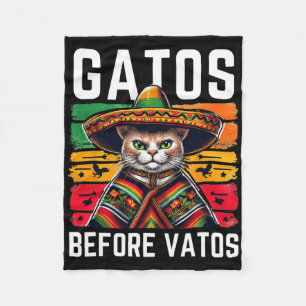Gatos Before Vatos Funny Cat Mexican Cat Poncho Fi Fleece Blanket