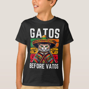 Gatos Before Vatos Funny Cat Mexican Cat Poncho Fi T-Shirt