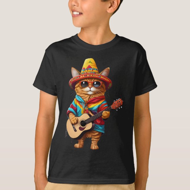 Gatos Before Vatos Mexican Cat Poncho Fiesta Cinco T-Shirt (Front)