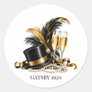 Gatsby 1920 Black & Gold Birthday Party Classic Round Sticker