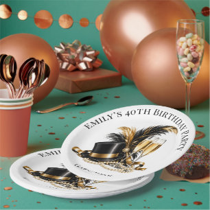 Gatsby 1920 Black & Gold Birthday Party Paper Plate
