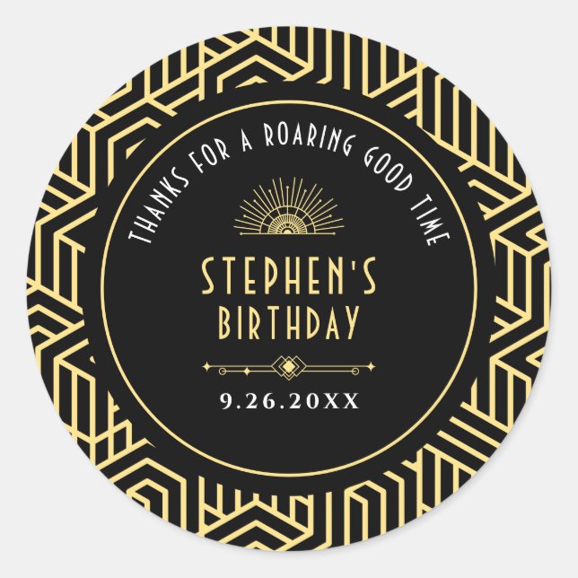 Gatsby 1920s Art Deco Birthday Party Thank You Classic Round Sticker (Front)