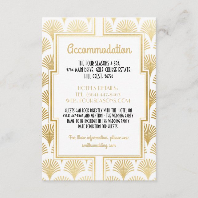 Gatsby Art Deco 1920s Accommodation Wedding Fan Enclosure Card (Front)