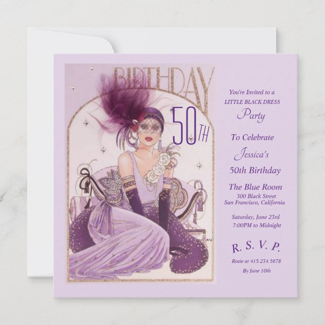 Gatsby Art Déco 50e anniversaire Invitations (Devant)