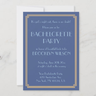 Gatsby Art Deco Blue Bachelorette Party Invitation