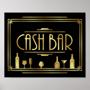 Gatsby Art Deco CASH BAR Sign Print