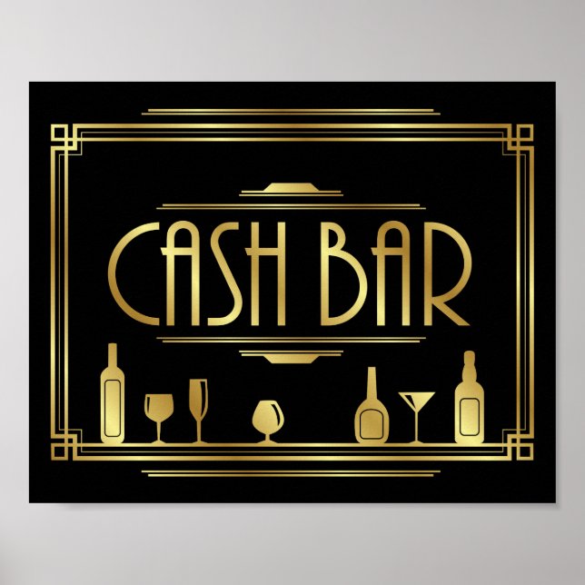 Gatsby Art Deco CASH BAR Sign Print (Front)