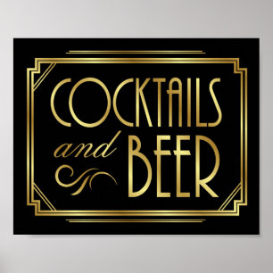 Gatsby Art Deco COCKTAILS and BEER Sign Print