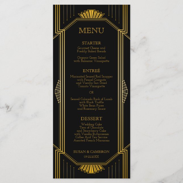 Gatsby Art Deco Dinner Menu | Editable Colour (Front)