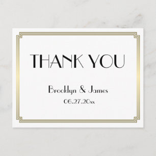 Gatsby Art Deco Gold Wedding Thank You Postcards