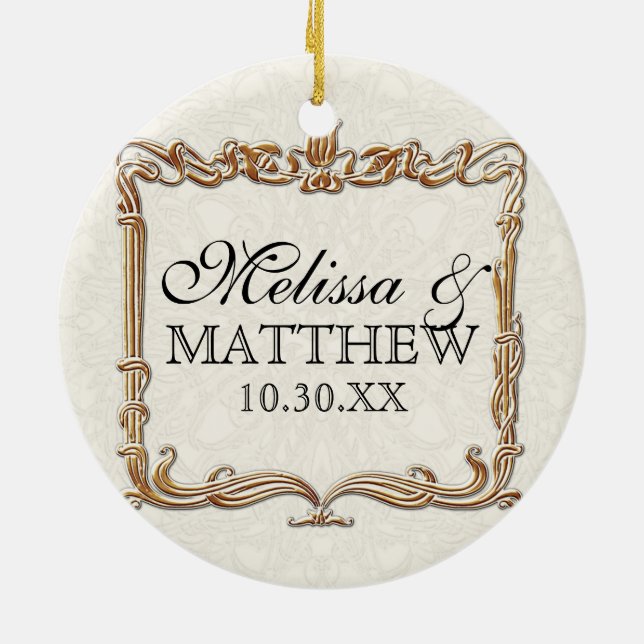 Gatsby Art Deco Nouveau Lace Faux Gold Tulip Ceramic Ornament (Back)