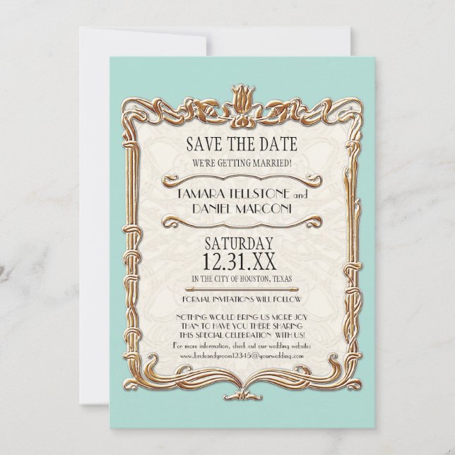 Gatsby Art Deco Nouveau Lace Faux Gold Tulip Invitation (Front)