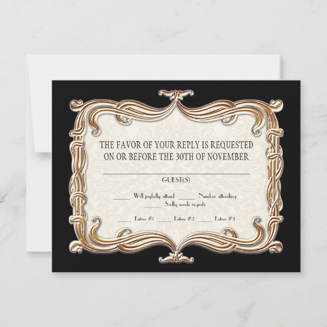 Gatsby Art Deco Nouveau Lace Faux Gold Tulip RSVP Card (Front)