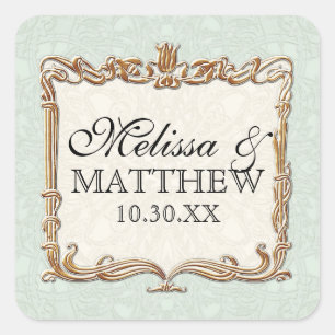 Gatsby Art Deco Nouveau Lace Faux Gold Tulip Square Sticker