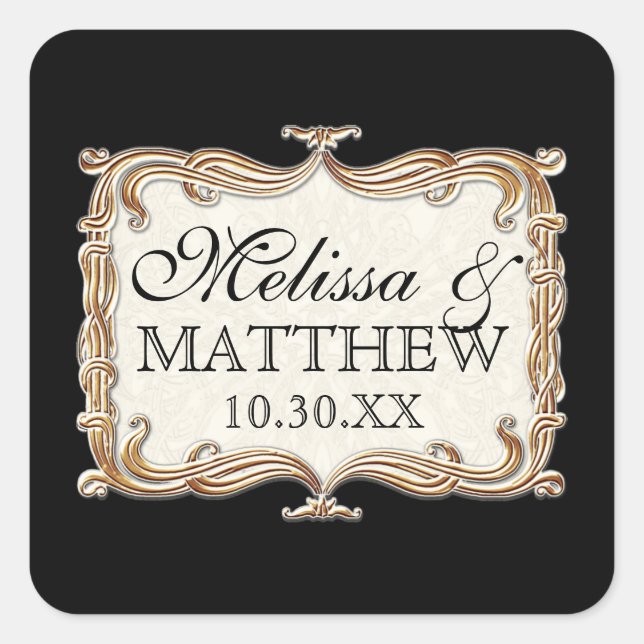 Gatsby Art Deco Nouveau Lace Faux Gold Tulip Square Sticker (Front)