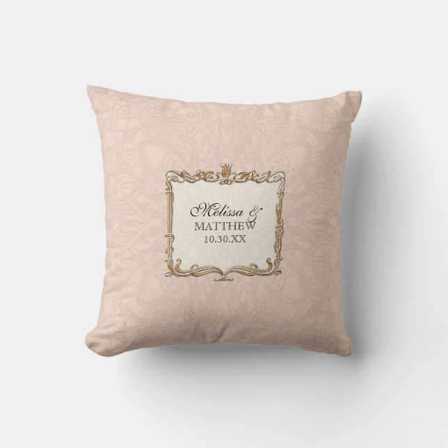 Gatsby Art Deco Nouveau Lace Faux Gold Tulip Throw Pillow (Front)