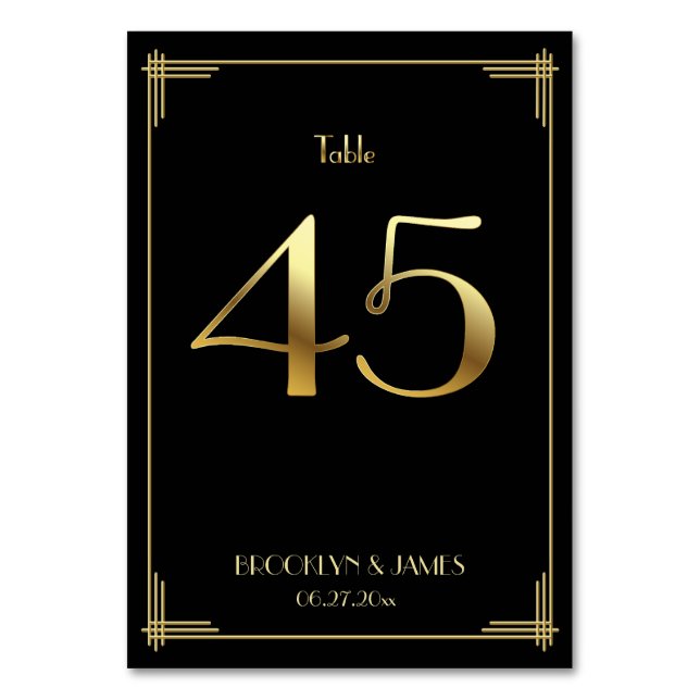 Gatsby Art Déco Numéro de table 45 Or Noir (Par défaut)