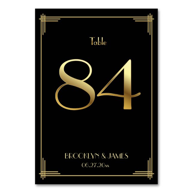 Gatsby Art Déco Numéro de table 84 Or Noir (Par défaut)