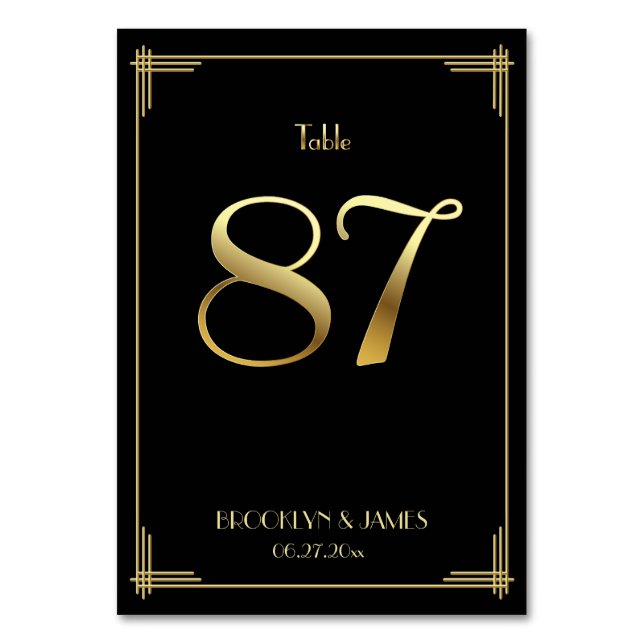Gatsby Art Déco Numéro de table 87 Or Noir (Par défaut)