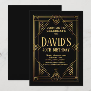 Gatsby, Art Déco, rétro, vintage, invitation