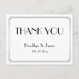 Gatsby Art Deco Silver Wedding Thank You Postcards