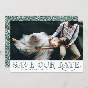 Gatsby Art Deco Typography Green Save the Date