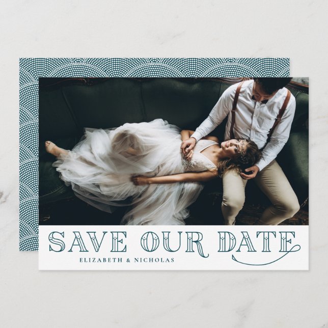Gatsby Art Deco Typography Teal Save the Date (Front/Back)