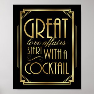 Gatsby Art Deco Wedding Sign Print COCKTAIL Quote